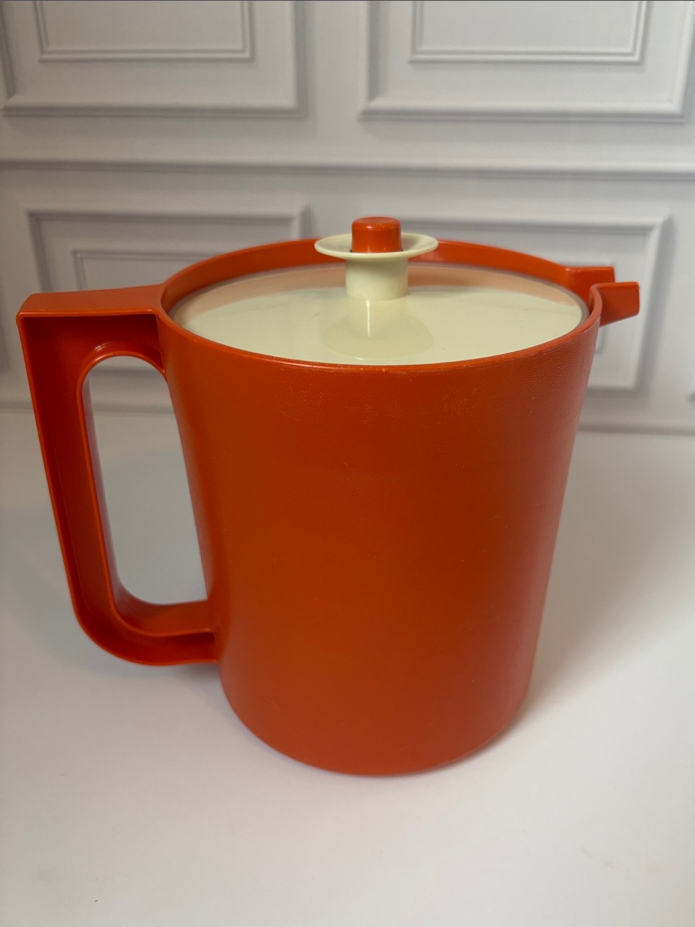 Vintage Tupperware Mini Orange Pitcher with Lid